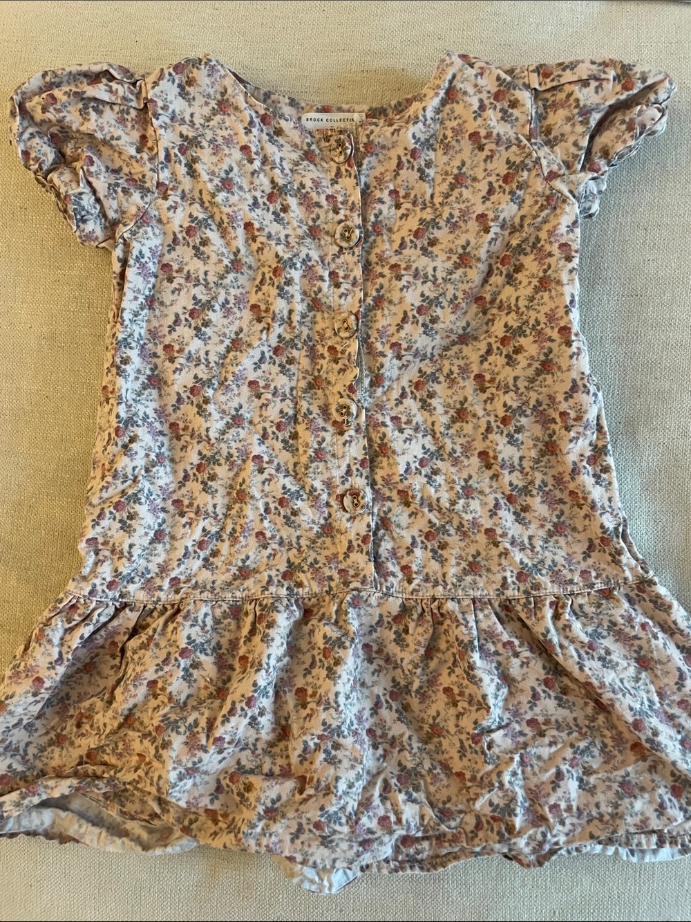Minnow x Brock floral Button-Front Girls' dress - Cream with Pink Vintage 3/4T